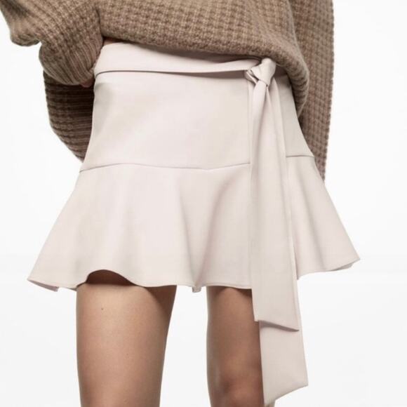 Zara Self-Tie Belted Ruffled Hem Skort Mini Skirt - Picture 3 of 10